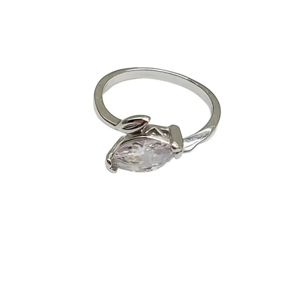 Clear Marquis Cut Glass Rhinestone CZ Silver Plated Cocktail Ring Size 8.75 - Picture 3 of 6